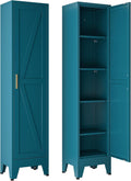 67' Tall Storage Cabinet with Reversible Doors and Adjustable Shelves,Metal Slim Freestanding Cabinet for Bathroom Kitchen Garage Small Spaces,Blue,5-Tier 1 Pack