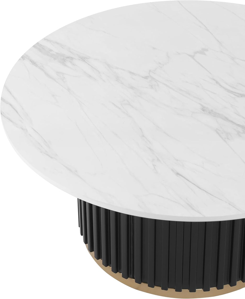 Modern Round Coffee Table with Fluted Pedestal Circle Coffee Table with Faux Marble Tabletop for Bedroom,Apartment,Living Room White