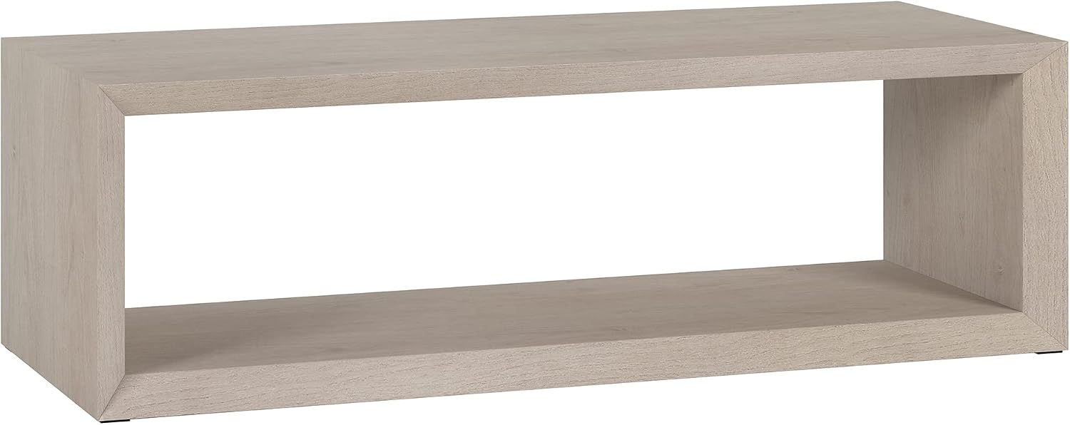 Henn&Hart 58' Rectangular Coffee Table with Open Storage Shelf for Living Room, Family Room, or Office, Beech White