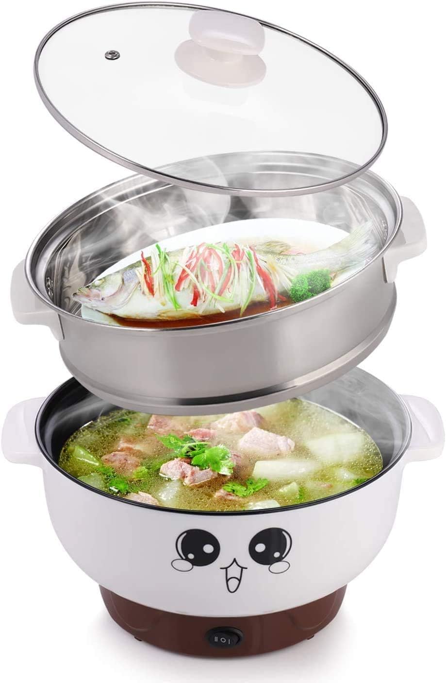 110V Multifunction Electric Skillet With lid,Non-Stick Mini Grill Pot & Wok & Stockpot,Suitable for Cook Rice Stew Soup Steamed Fish Boiled Egg Fried Steak. (3.6 L, with Steamer)