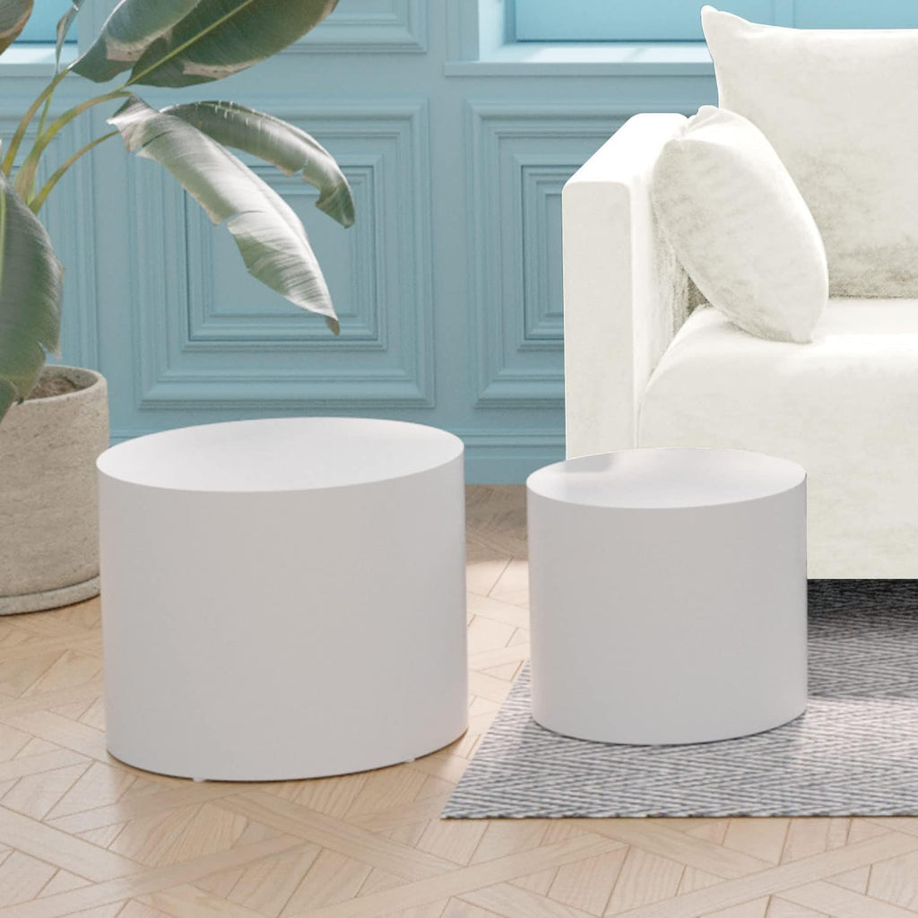 18.9' Round Nesting Coffee Table Set of 2,Wooden Circle Coffee and End Tables,Durable Accent Furniture,Modern Space-Saving Design for Small Living Room,Offices,No Assembling Needed (Matt White)