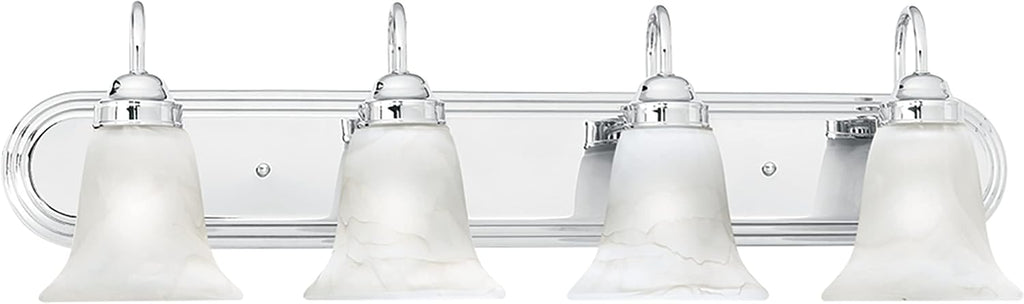 Elk Home Homestead Bathroom Vanity Light, 4-Light Traditional Fixture, Chrome with Alabaster Glass Shade, 30 Inch Wide