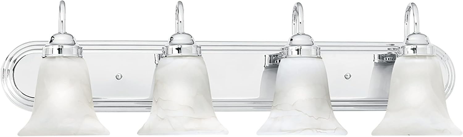 Elk Home Homestead Bathroom Vanity Light, 4-Light Traditional Fixture, Chrome with Alabaster Glass Shade, 30 Inch Wide