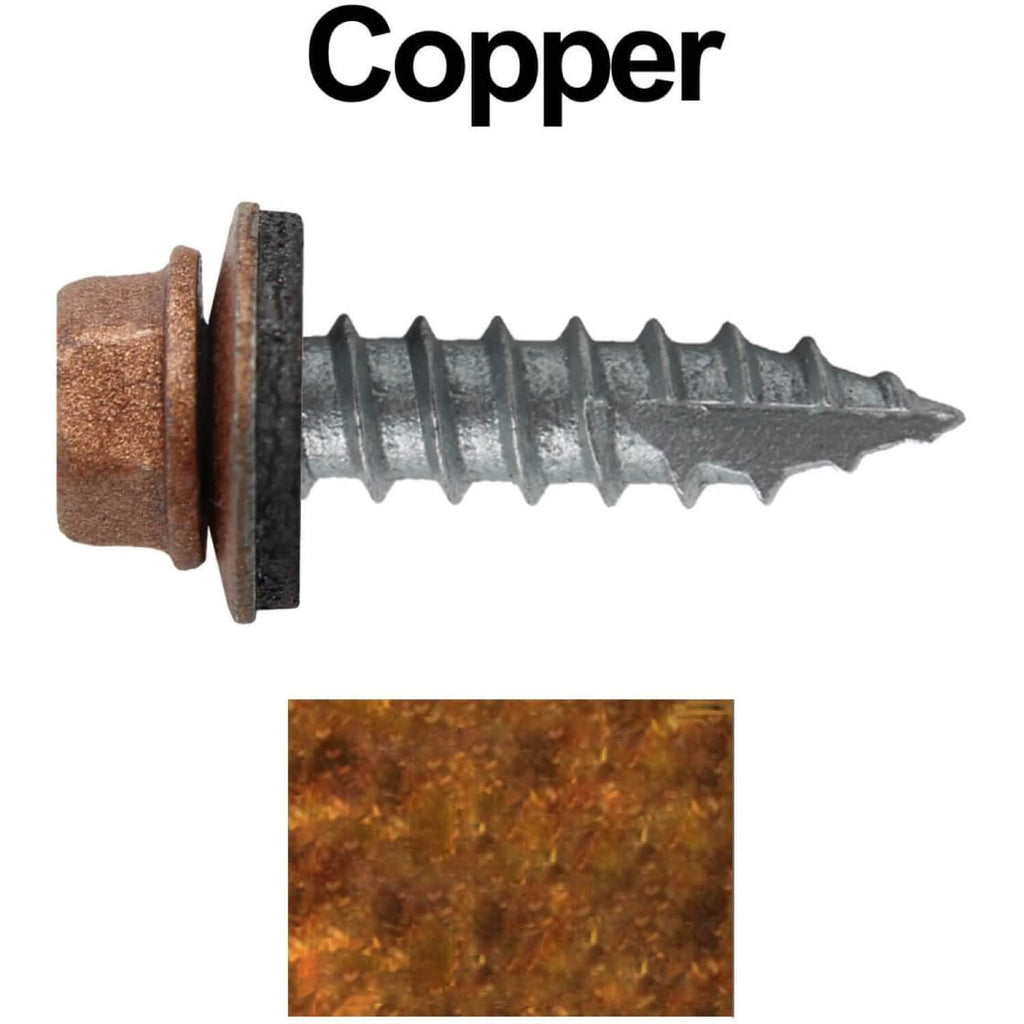#14 Metal Roofing Screws: (1000) Screws x 1' Copper Hex Head Sheet Metal Roof Screw. Self Starting/Tapping Metal to woodsheet Metal Screws with EPDM Washer. for Corrugated Roofing
