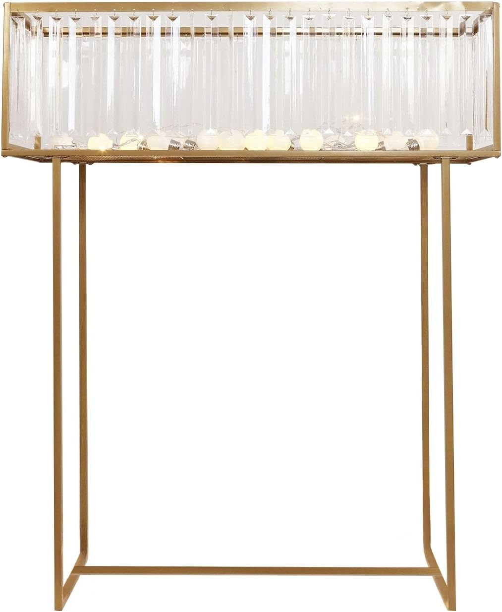 Efavormart 48' Tall Crystal Pendant Flower Stand, Gold Metal Rectangular Centerpiece Vase – Premium Floor Display Rack for Wedding Decor