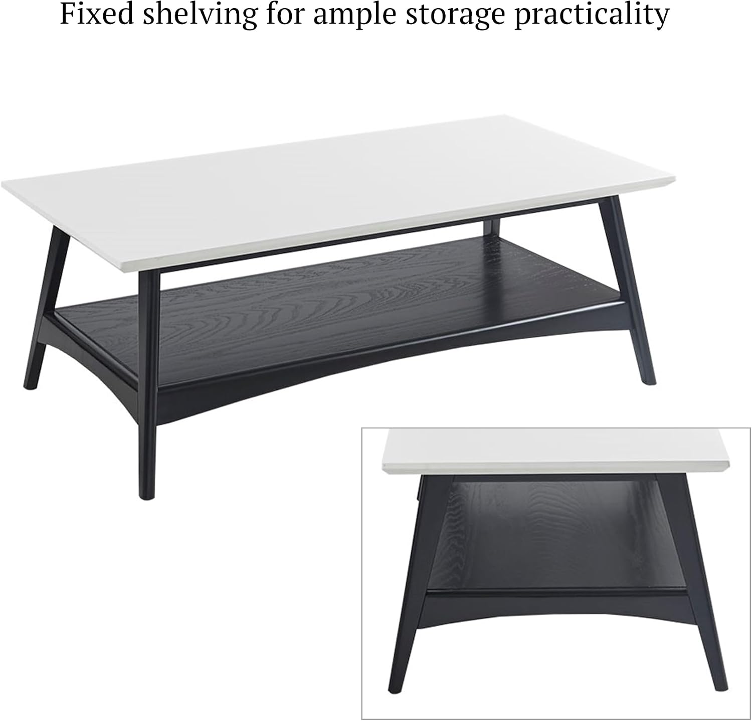 Madison Park Coffee Table with Storage Shelf, Rectangular Table for Living Room, Solid Wood Frame & Legs Accent Furniture for Living Room, Minimalist Décor - 48' W x 24' D x 17' H Off-White/Black