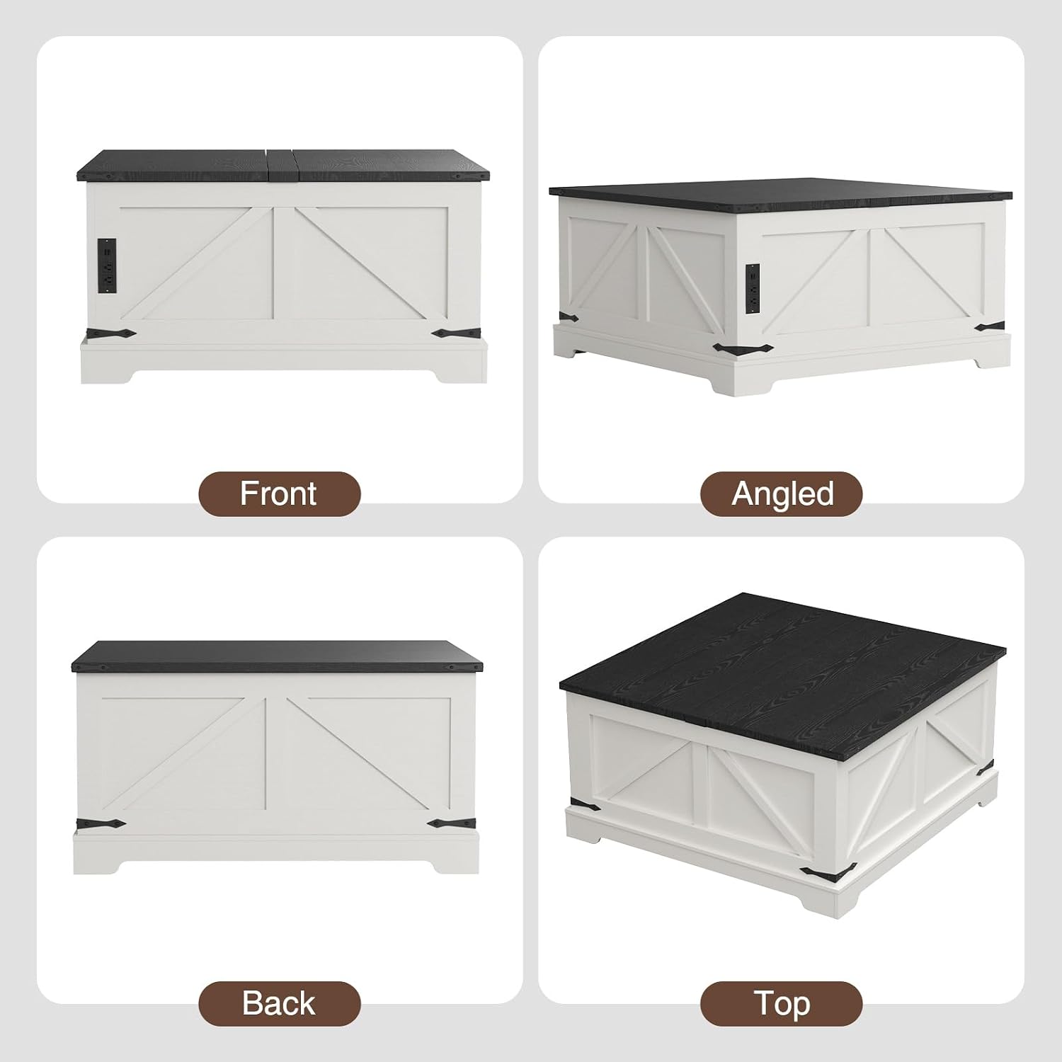FiveWillowise Coffee Table with Storage, Farmhouse Lift Top Wood Square Center Table with Charging Station, Rustic Cocktail Tables with Flip Top Lids for Living Room, Home Office, 35.4' W, White