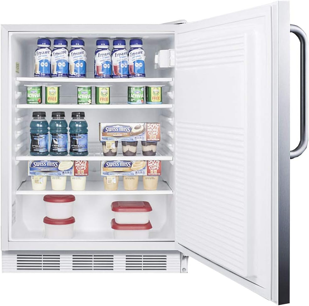 Summit Appliance FF7LWCSSADA Accucold Built-In Undercounter All-Refrigerator, 24' Wide, ADA Compliant, 5.5 cu.ft. Storage Capacity, Factory Installed Lock, Automatic Defrost, Towel Bar Handle