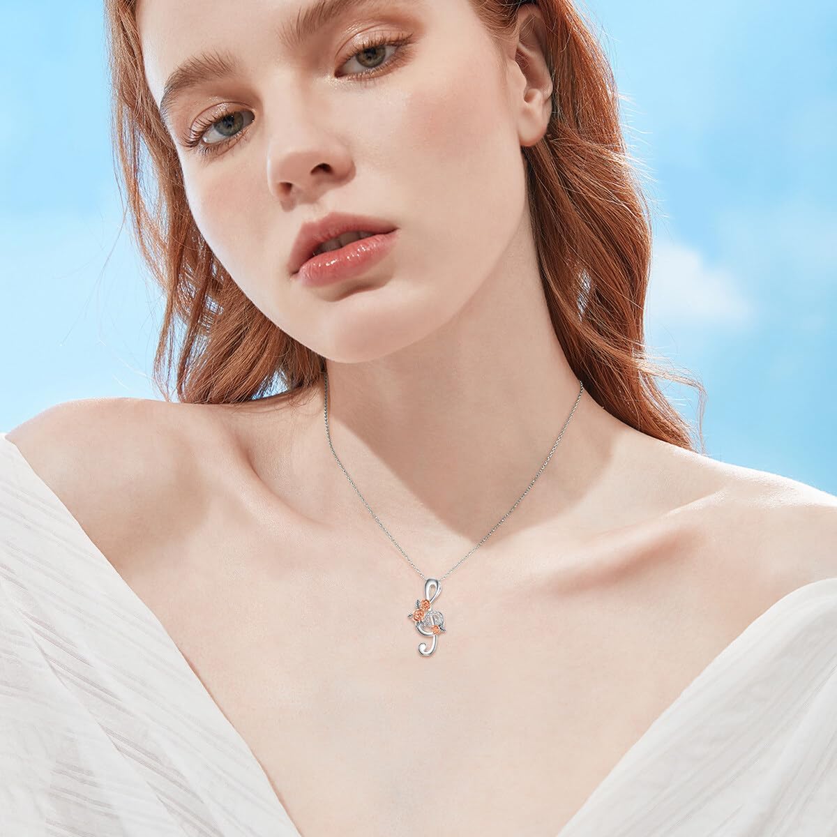 Diamond Music Note Necklace 925 Sterling Silver Treble Clef Pendant Necklace with Lab Grown Diamonds Jewelry Gifts for Women Musician Music Lovers