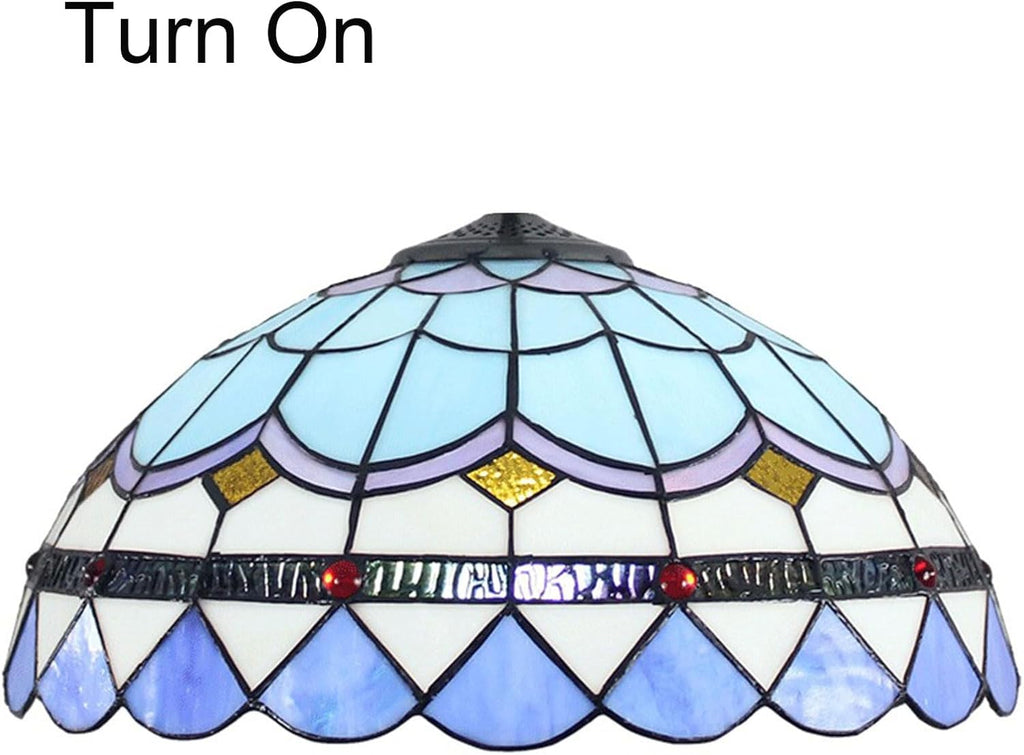 Tiffany Lamp Shade 16 Inch Wide Accessories Replacement Only Blue Mediterranean Stained Glass Lampshades Vintage Feather Light Cover for Table Lamp Floor Lamp Pendant Light Ceiling Fixture