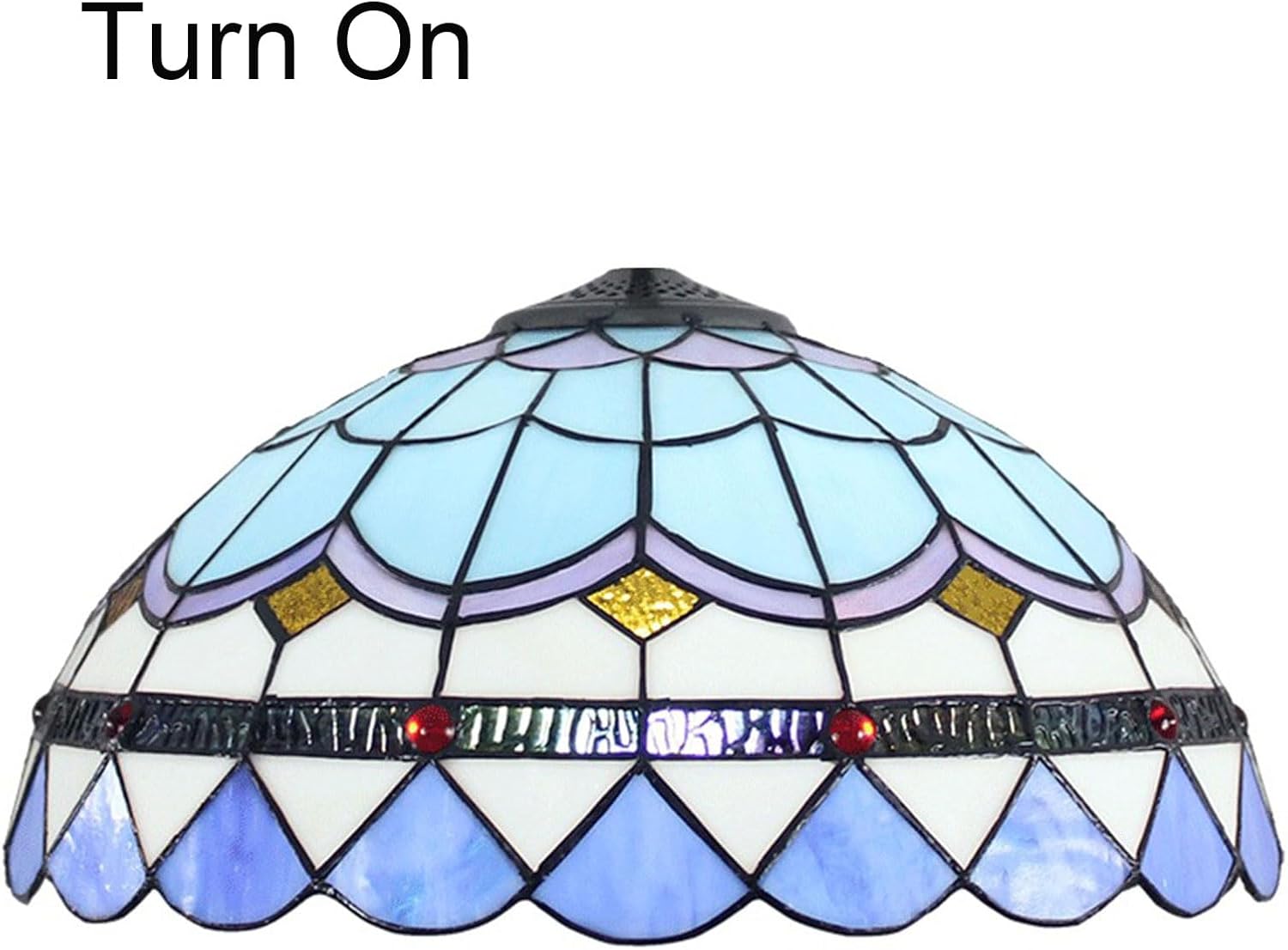 Tiffany Lamp Shade 16 Inch Wide Accessories Replacement Only Blue Mediterranean Stained Glass Lampshades Vintage Feather Light Cover for Table Lamp Floor Lamp Pendant Light Ceiling Fixture
