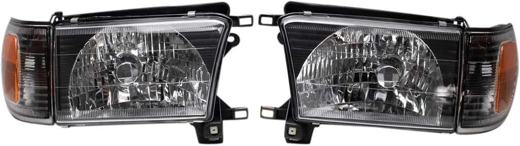TRQ Performance Driver and Passenger Side Headlight Assembly Set Black Housing Compatible with 99-02 Toyota 4Runner