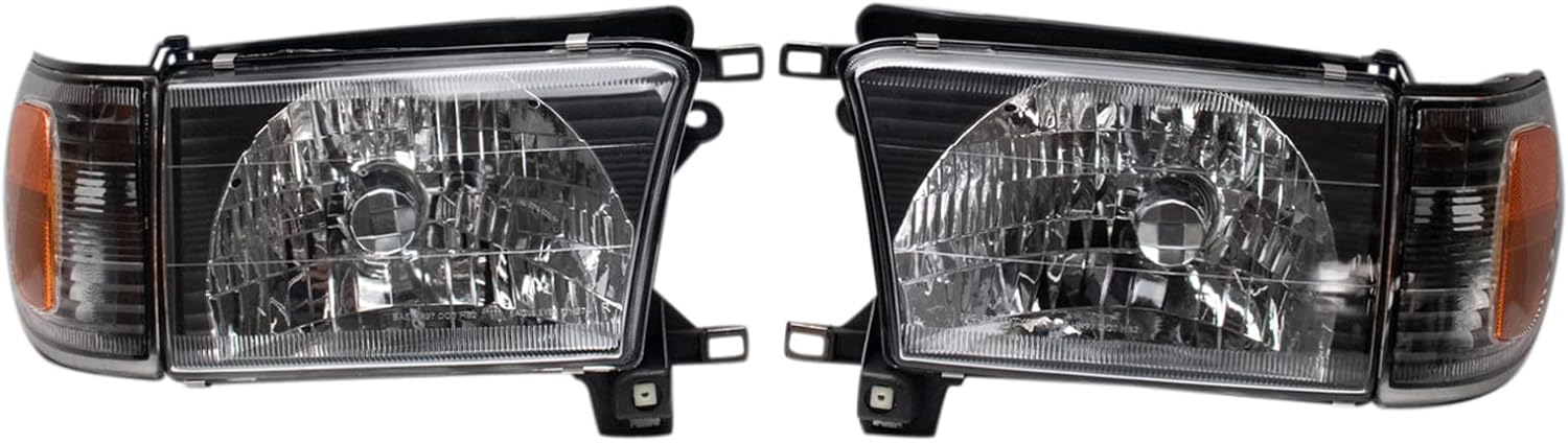 TRQ Performance Driver and Passenger Side Headlight Assembly Set Black Housing Compatible with 99-02 Toyota 4Runner