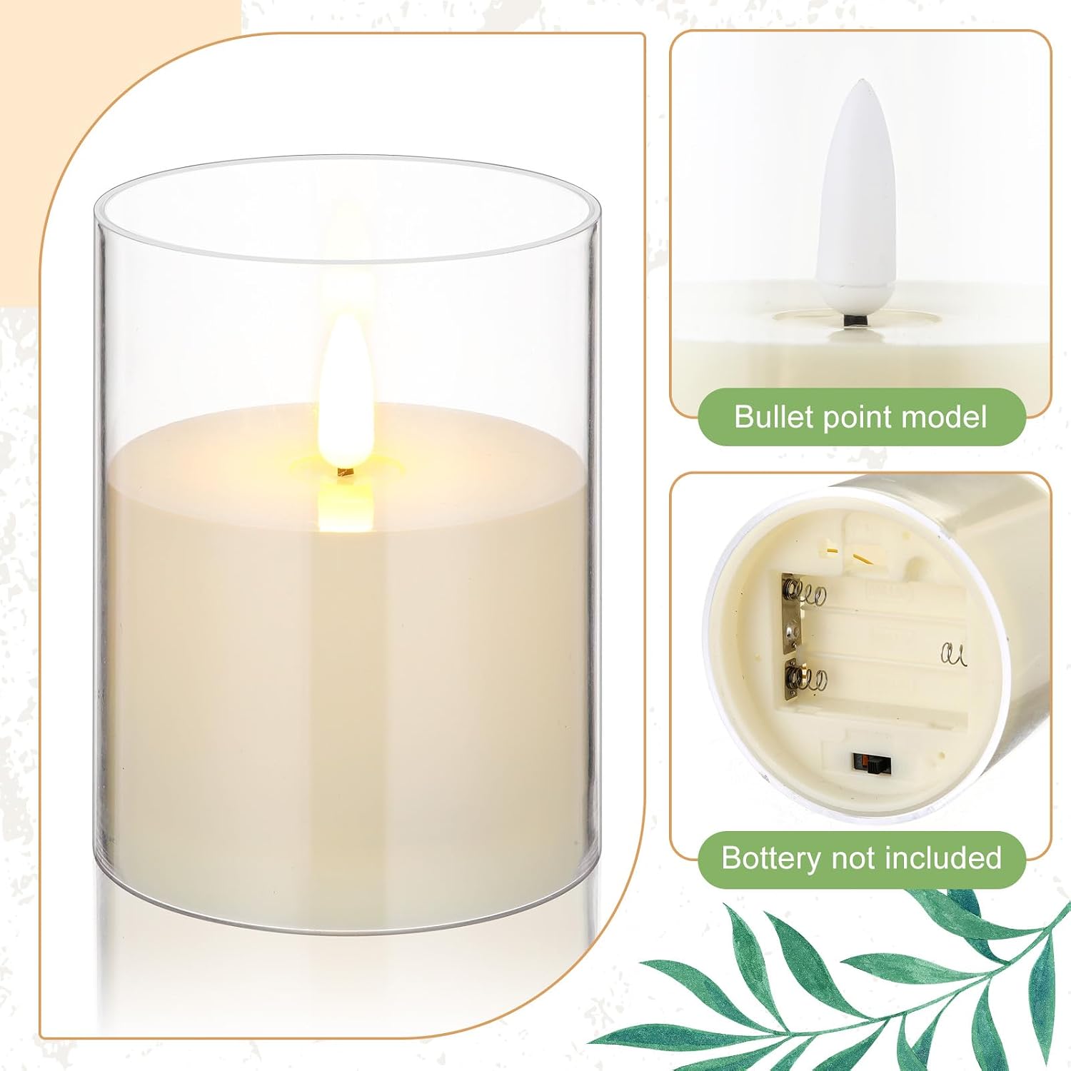 Yunlly 32 Pcs Rose Candle Rings with Flameless Candles Sets, Artificial Flower Eucalyptus Wedding Centerpiece 3 Inch Pillar Candleholders Wreaths for Wedding Party Mother's Day (White)