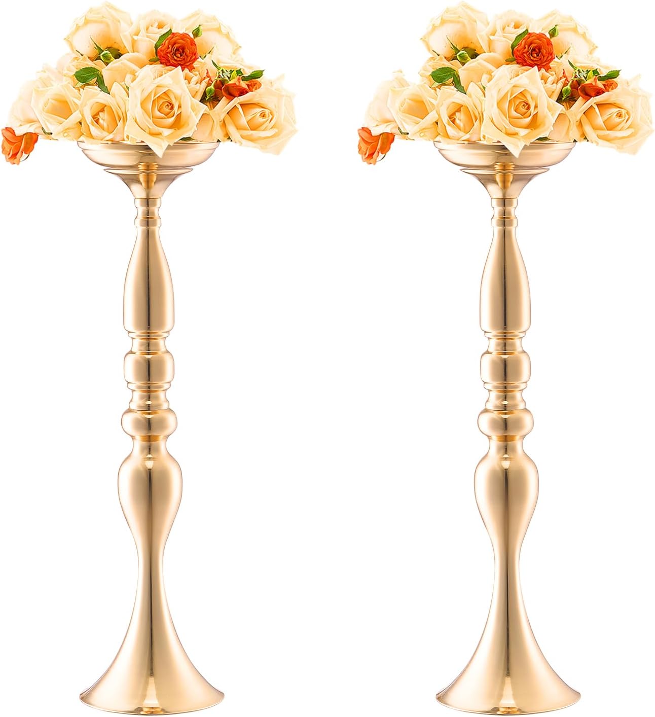 VEVOR 24PCS 50cm/19.7' Tall Wedding Flower Vase, Metal Wedding Centerpiece, Gold Floral Arrangement Stand Display Rack for Tables Wedding Dinner Party, Anniversary Ceremony Birthday Event Decor