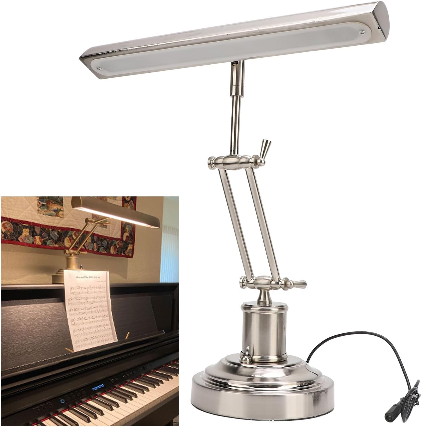 PUSOKEI Piano Light, Retro Lamp Bankers Lamp, 2700K, Touch Dimmable Music Stand Light Retro Piano Lamp for Reading Piano Bedside, Eye Guard Double Lamp Arm Design (US Plug)