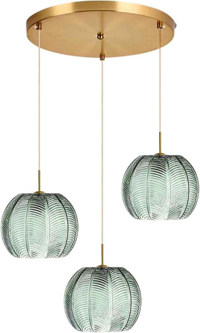 Cluster Chandelier Lights,Gold Green Chandeliers Glass Globe Hanging Pendant Light Fixture Classic Green Shade Adjustable Height Mid Century Modern Sputnik Chandelier Dining Room