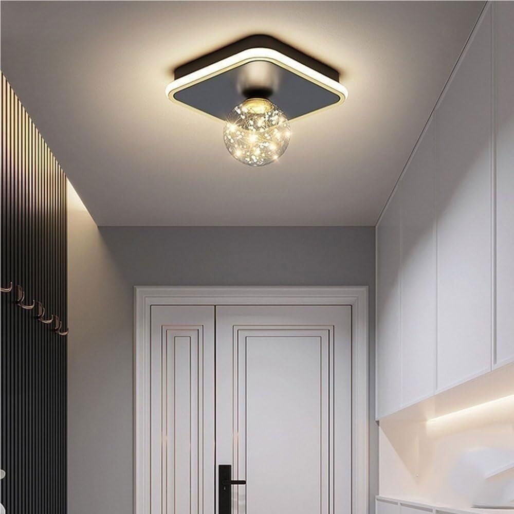 Modern Ceiling Light Fixture Square with Globe Shade Dimmable LED with 3 Color Changing Modes Decorative Hallway Entryway Corridor Lighting,9.8-Inch