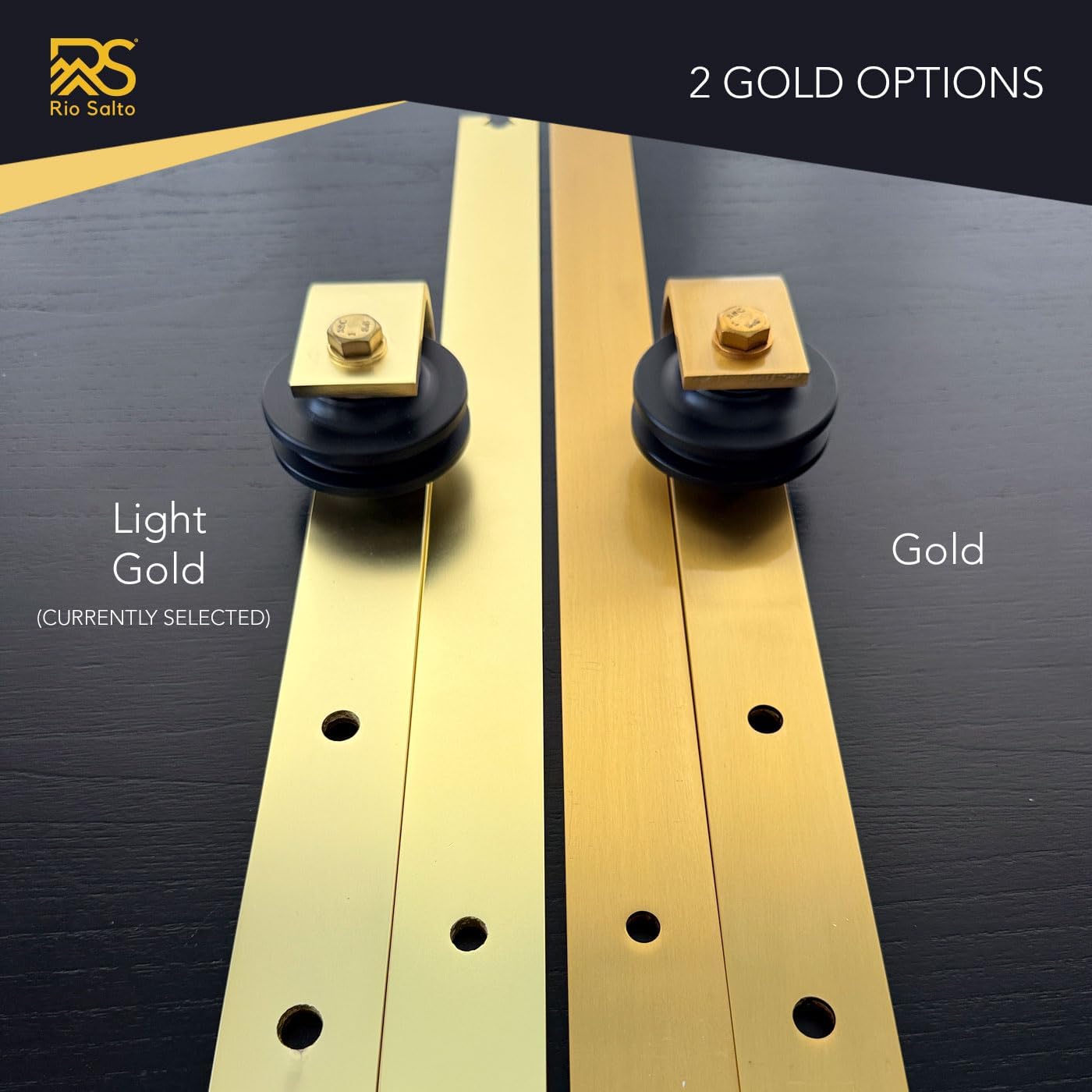 Rio Salto Gold Barn Door Hardware Kit Adjustable 72' Length Sliding Hardware 6FT Modern Barn Interior Gold Brushed Brass Panel Hardware - Hardware ONLY (Hardware Kit Plus, 6 Feet - Single Door)