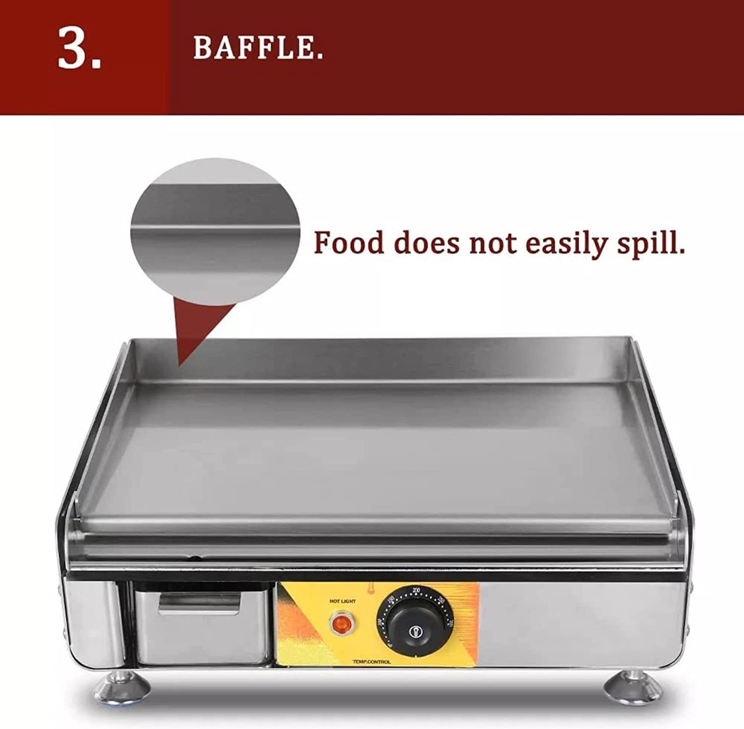 2300W Commercial Electric Frying Pan, Non Stick Temperature Controlled Multi-Functional Snack Kitchen Appliance, Teppanyaki, Pancake, Steak, Fried Rice, Fried Egg, Teppanyaki Squid, Etc