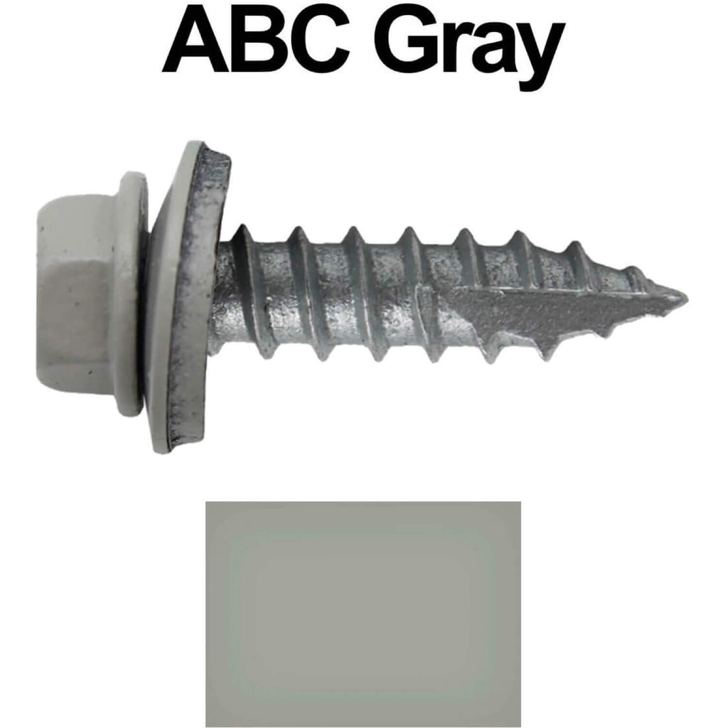 #14 Metal Roofing Screws: (1000) Screws x 1' ABC Gray Hex Washer Head Sheet Metal Roof Screw. Self Starting/self Tapping Metal to Wood with EPDM Washer. Colored Head. for Corrugated Roofing
