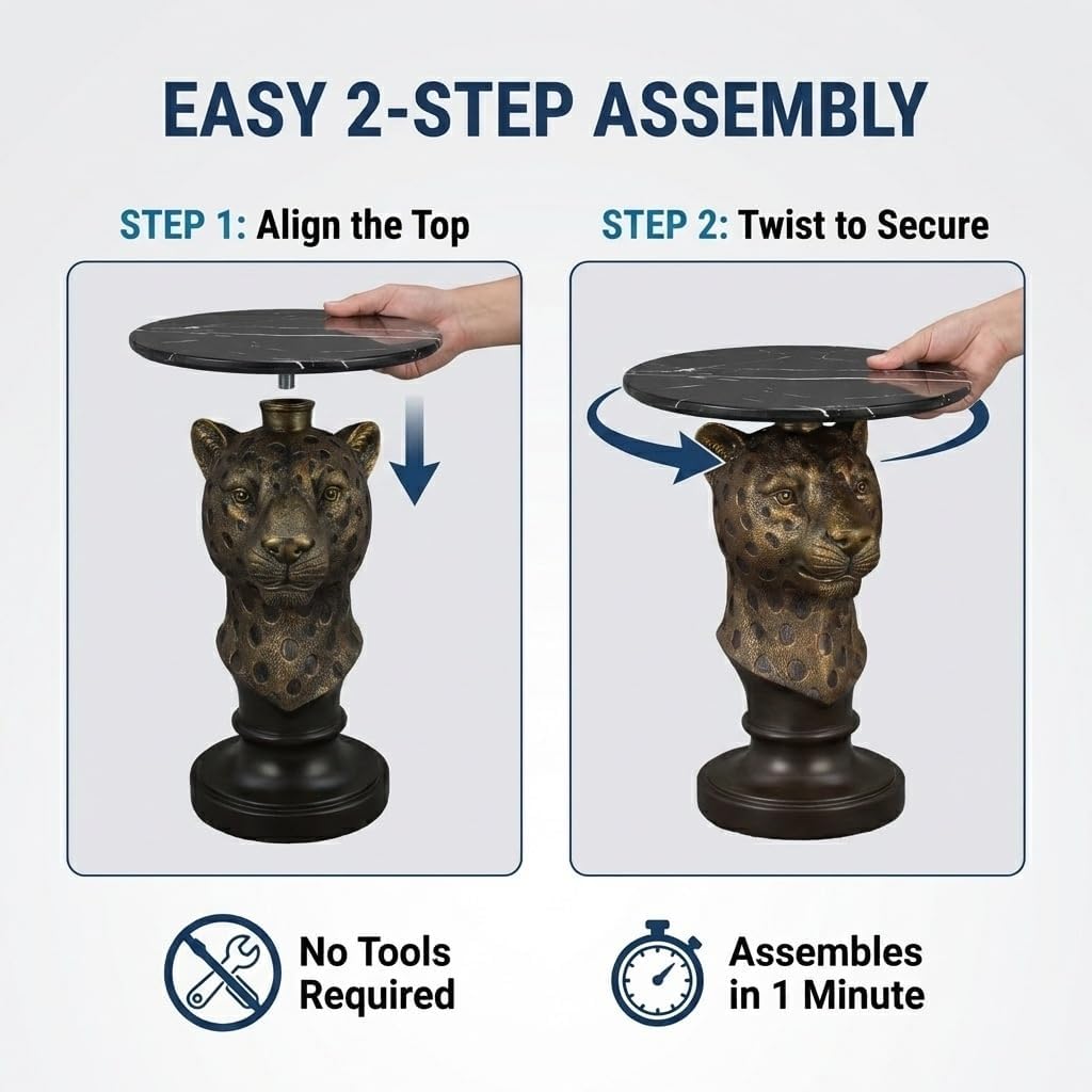 Leopard Head Sculptural Accent Table for Living Room & Entryway, 19.69' D x 24.80' H, Resin Animal End Table, Waterproof Outdoor Decor, Unique Gift for Housewarming