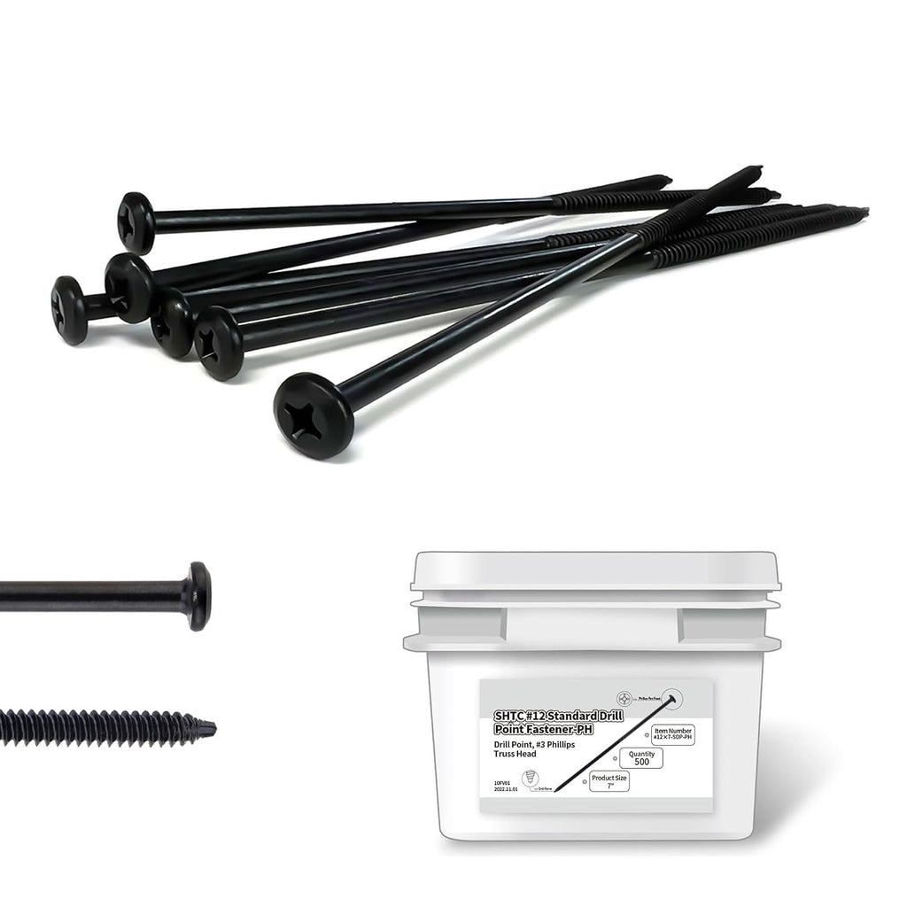 #12x7 Carbon Steel Roofing Screws - 500pc Phillips Truss Head Self Drilling Metal Screws for Sheet Metal Tools and Insulation Fastening