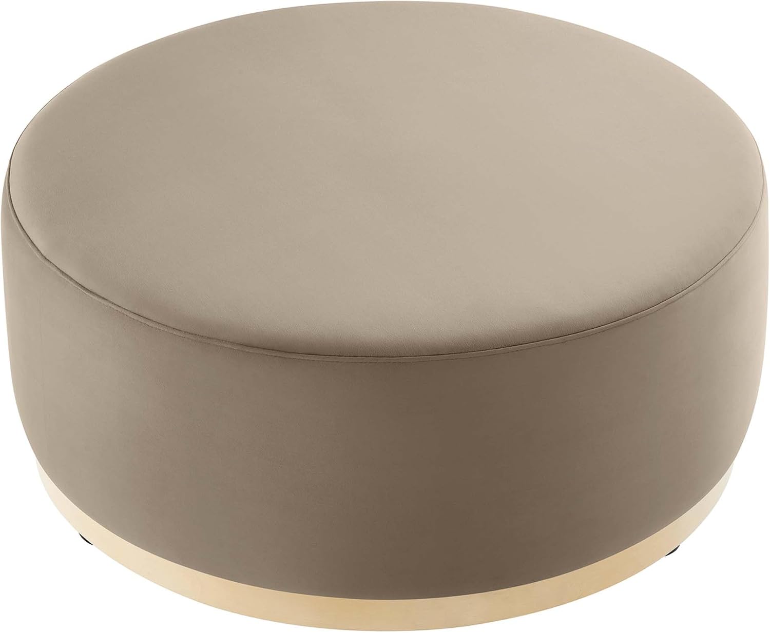 Modway Tilden 38 Inch Round Performance Velvet Upholstered Ottoman in Taupe Natural - Round Ottoman Coffee Table for Living Room, Large Ottoman Foot Rest with Rubberwood Plinth Base
