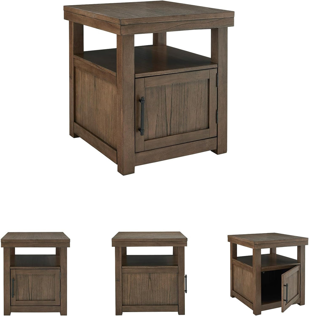 Signature Design by Ashley Boardernest Casual End Table with 1 Open Shelf and 1 Cabinet, Dark Brown
