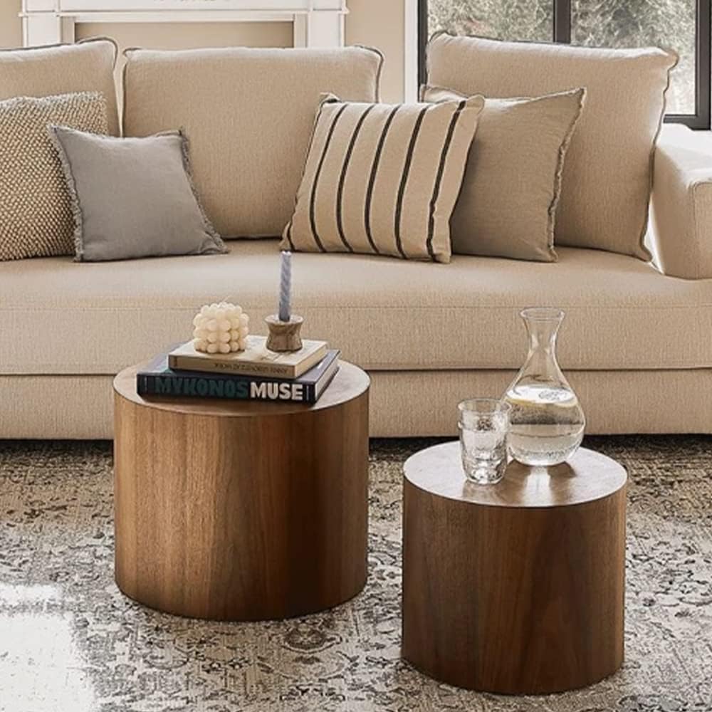 18.9' Round Nesting Coffee Table Set of 2,Wooden Circle Coffee and End Tables,Durable Accent Furniture,Modern Space-Saving Design for Small Living Rooms,Offices,No Assembling Needed (Walnut)