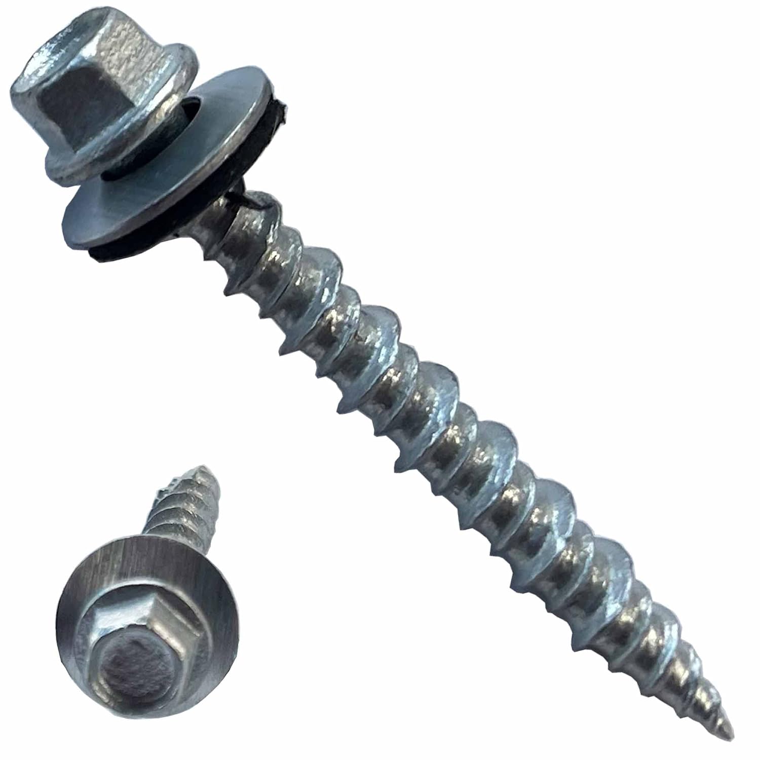 Metal Roofing Screws - #10 x 1.5' – Self Tapping ¼' Hex Head with EPDM Rubber Washer – for Metal to Wood, Corrugated Roofing, Siding, Sheds, Pancake Screw - Hex Drive Easy Install - Galvanized (2500)