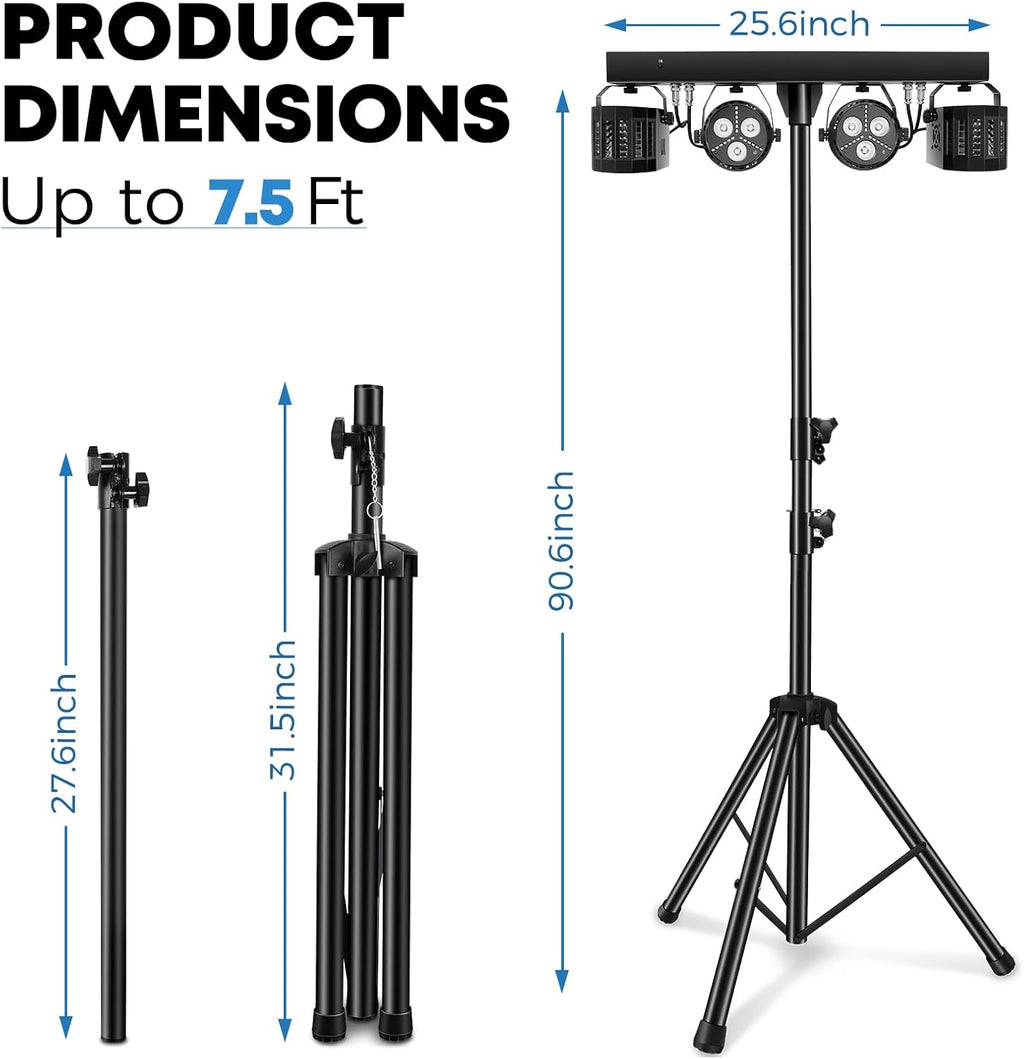Telbum Rechargeable DJ Lights with Stand Wireless DJ Gig Bar Light Package Battery Powered Sound Activated LED Stage Lighting System with Bag DMX & Remote for Party Club Shows Booth Band Wedding
