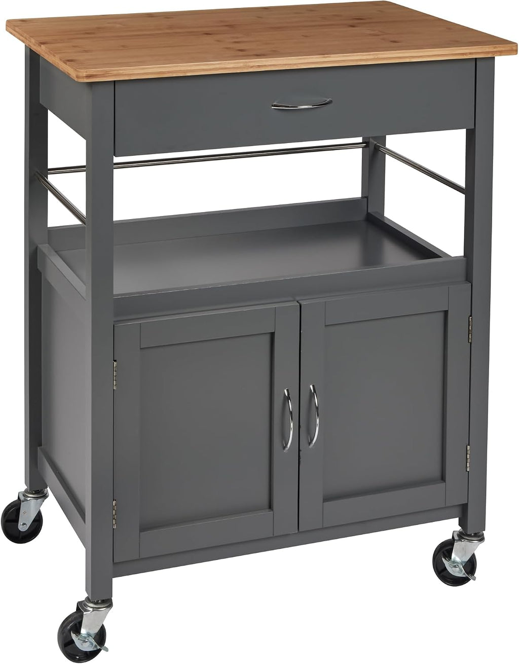 eHemco Kitchen Island Cart on Wheels, Gray Base, Natural Bamboo Top | Drawer, Storage Cabinet, Shelf, Butcher Block