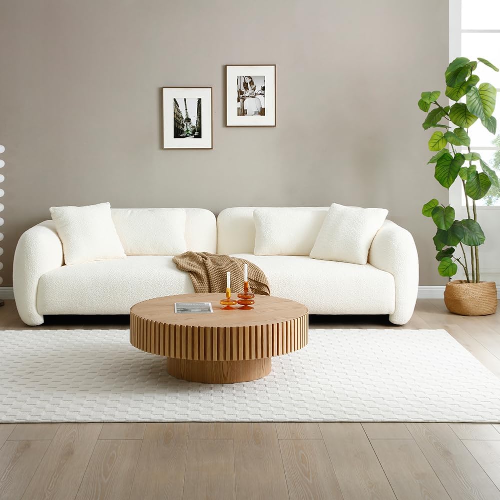 ø39.37'' Oak Round Coffee Table for Living Room Circle Coffee Table Contemporary Wood Coffee Table with Pedestal, Easy Assembly
