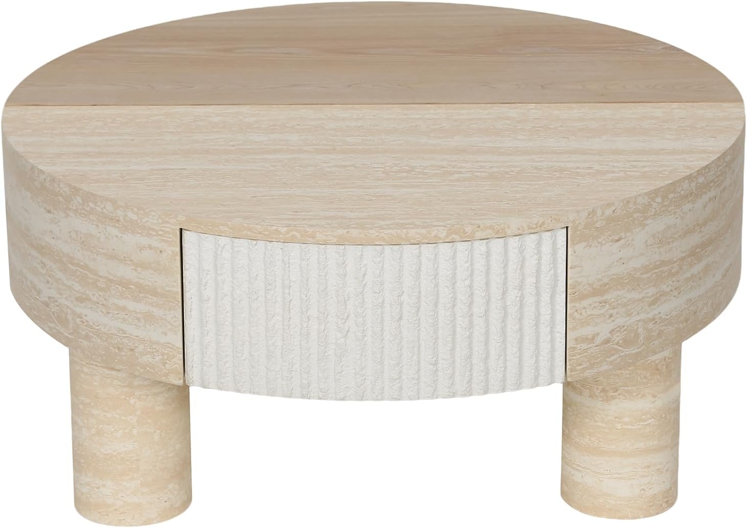 31.5' Round Coffee Table with Flip Top and Hidden Storage, Faux Marble Tabletop for Living Room, Modern Wooden Circle Center Table, Tea Table for Apartment, Office, Beige Mars Pattern