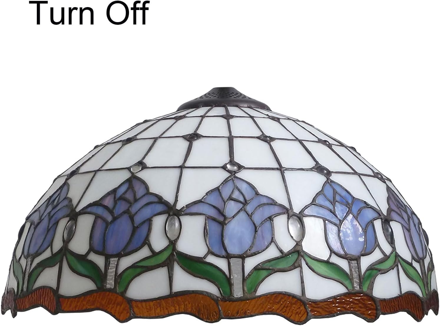 Tiffany Lamp Shade 16' Wide Accessories Replacement Only Blue Tulip Stained Glass Lampshades Vintage Flower Green Leaf Glass Beads Light Cover for Table Lamp Floor Lamp Pendant Light Ceiling