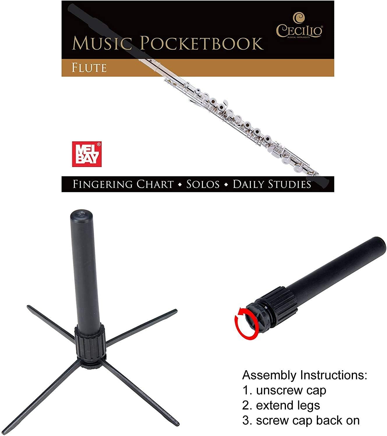 Mendini By Cecilio Flute, 16 Keys C Flute Instrument Closed Hole For Beginners with Carrying Case, Cork Grease, Stand, Lesson Book, Cleaning Kit, Gloves (Black)