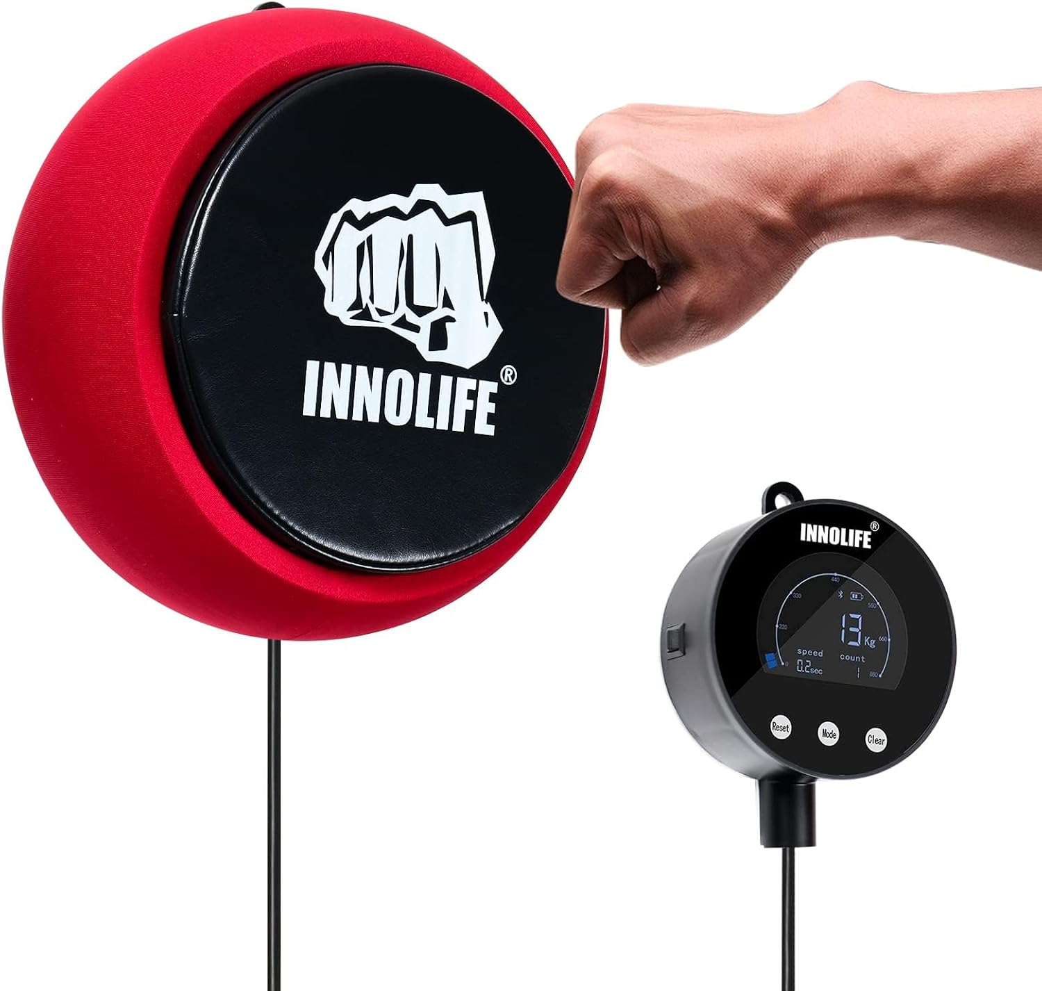 INNOLIFE Professional Boxing Dynamometer – High-Accuracy Punch Power Tracker with Soft Punching Pad and LCD Display, 1543Lbs Capacity, KG/LB/N Unit Switch