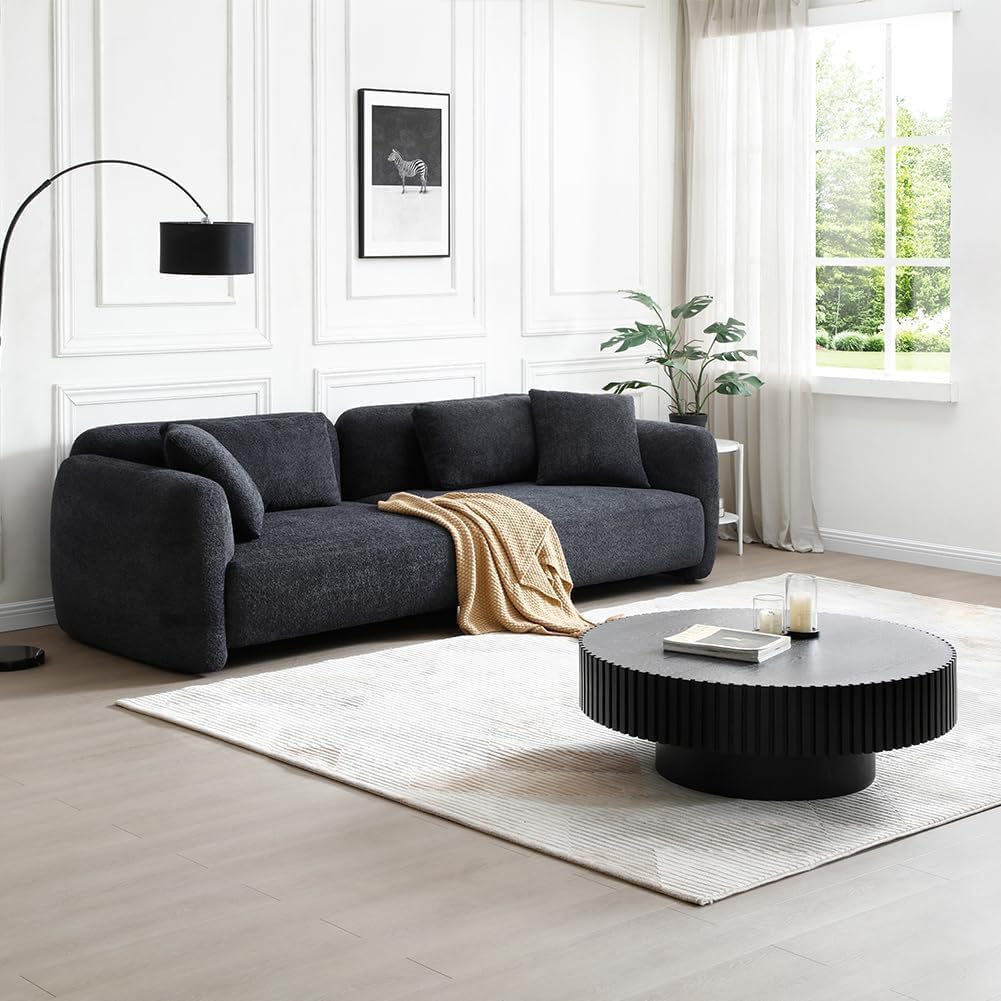 ø39.37'' Black Round Coffee Table for Living Room Wood Coffee Table Contemporary Circle Coffee Table with Pedestal Centry Table, Easy Assembly