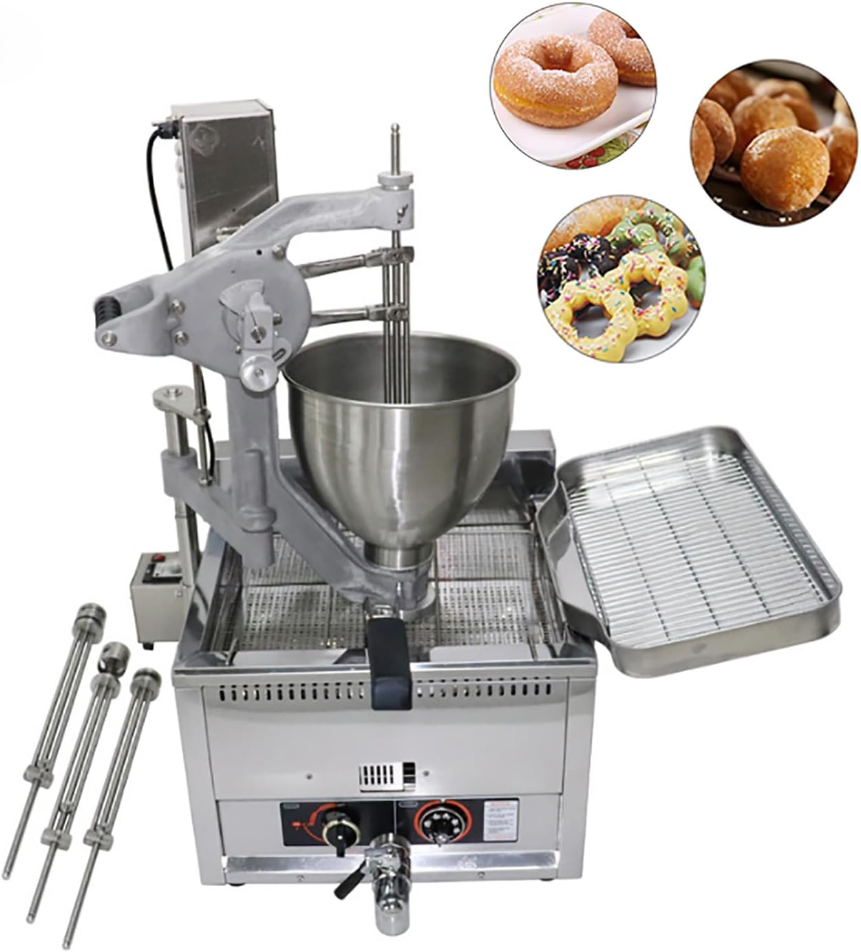 Kolice Commercial Propane Heating Donuts Frying Machine Donuts Maker Doughnut Frying Making Machine- 3 Different Molds to Make Ball/Flower/Ring Shaped Donuts, Dia.1.18~3.54 inches