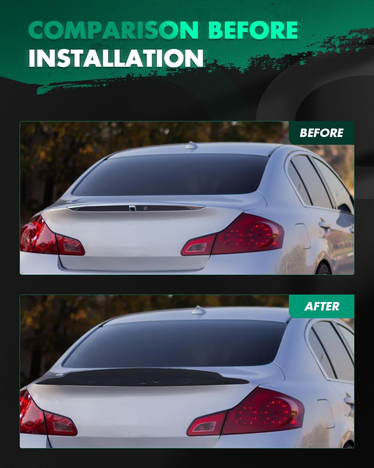 SCITOO Rear Spoiler Wing for Infiniti G37 G25 Sedan 2007-2013, Carbon Fibre Look Trunk Lip Spoiler Wing Black