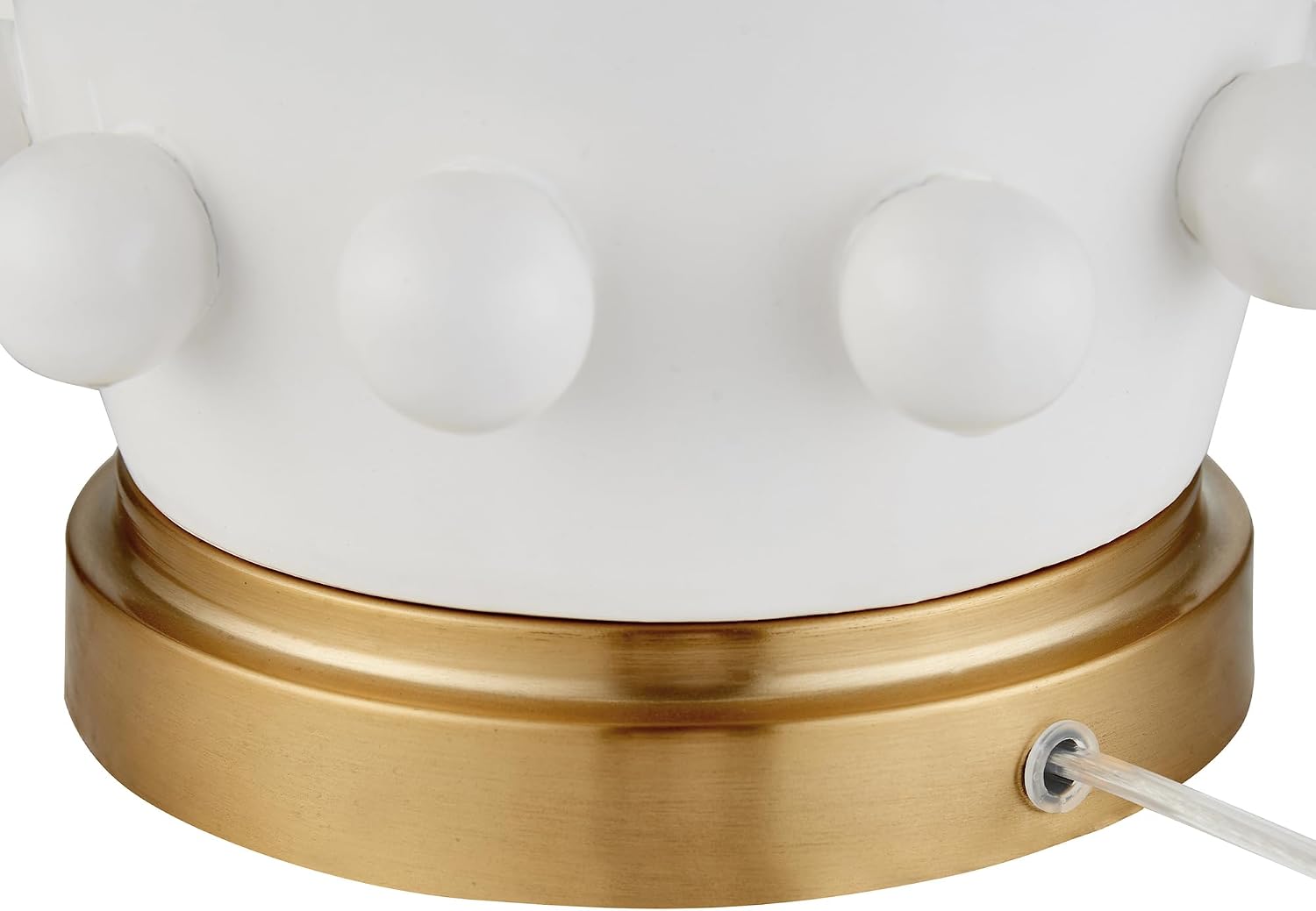 Henn&Hart 25.5'' Modern 1-Light Ceramic Table Lamp with Spherical Orbs on Lamp Body with White Fabric Drum Shade for Living Room, Bedroom, or Office, Matte White