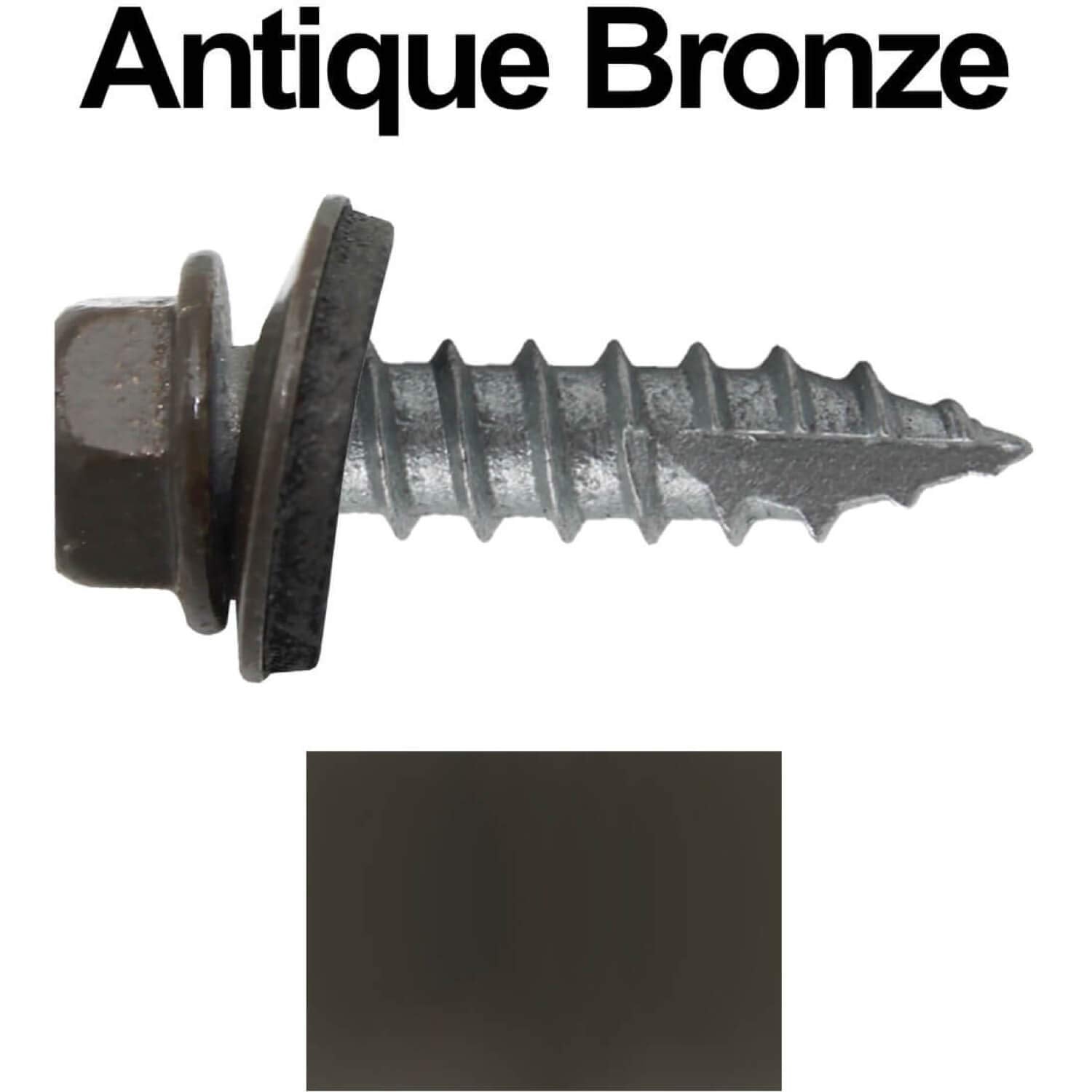 #14 Metal Roofing Screws: (1000) Screws x 1' Antique Bronze Hex Head Sheet Metal Roof Screw. Self Starting/Tapping Metal to Wood Sheet Metal Screws with EPDM Washer. for Corrugated Roofing