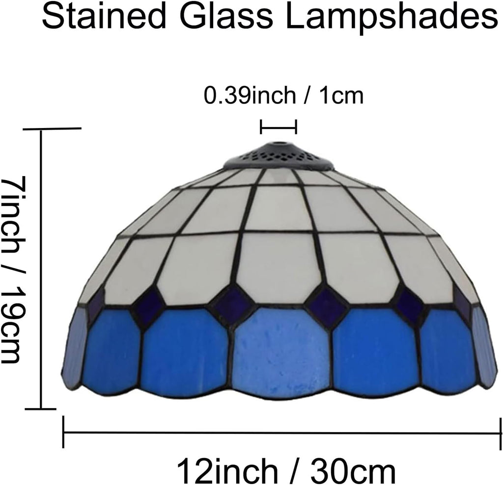Tiffany Lamp Shade 12 Inch Wide Accessories Replacement Only Blue Green Yellow Stained Glass Lampshades Minimalistic Mediterranean Light Cover for Table Lamp Pendant Light Ceiling Fixture,Blue