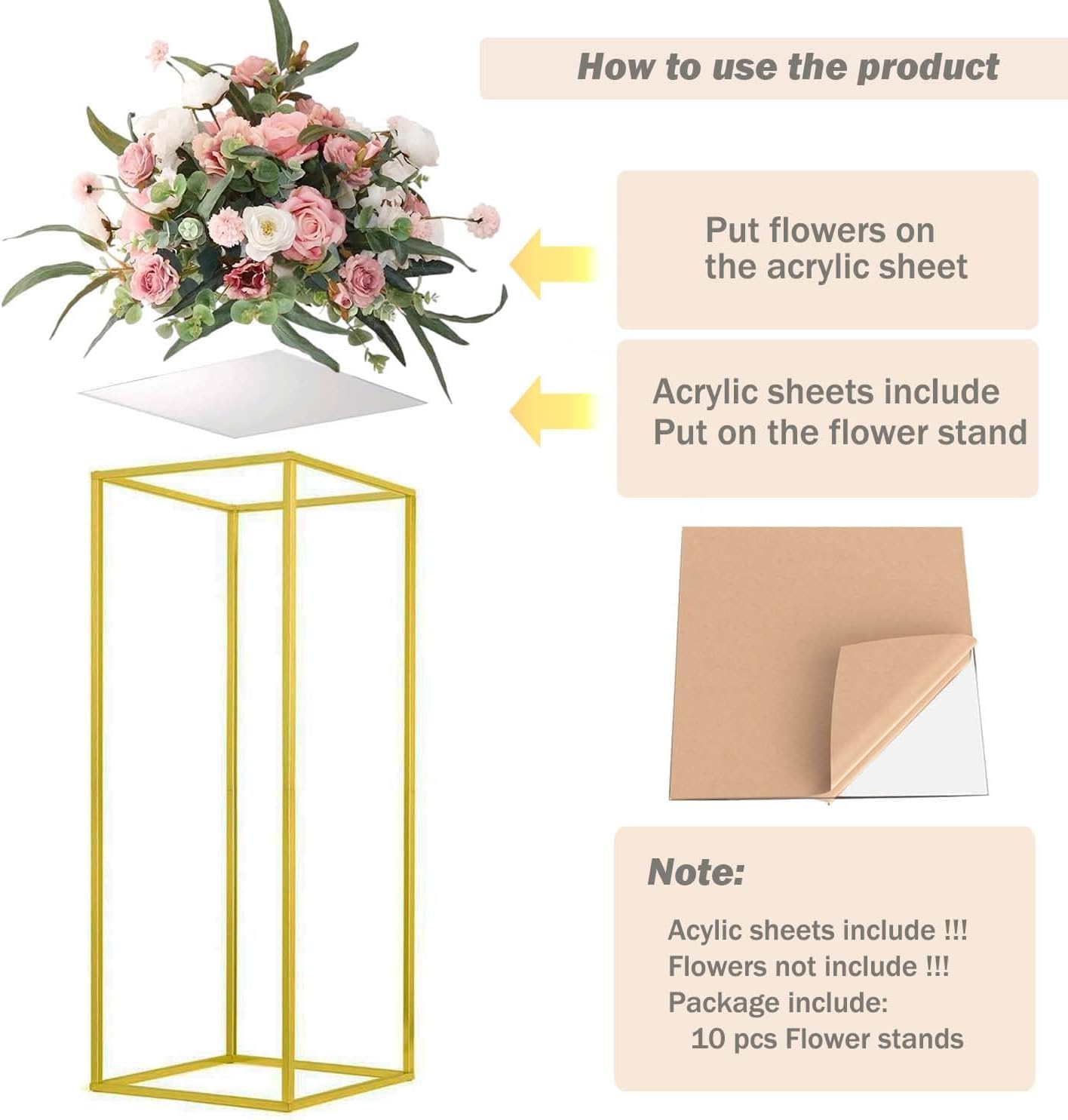 23.6inch 16 pcs Column Vases Gold Centerpieces for Table Metal Flower Stand Wedding Centerpieces Party