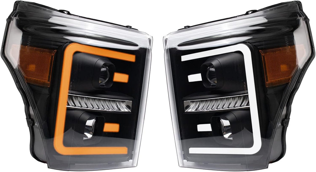 TRQ Performance Driver and Passenger Side Headlight Assembly Set Black Housing Compatible with 11-16 Ford F-250 Super Duty 11-16 Ford F-350 Super Duty 11-16 Ford F-450 Super Duty