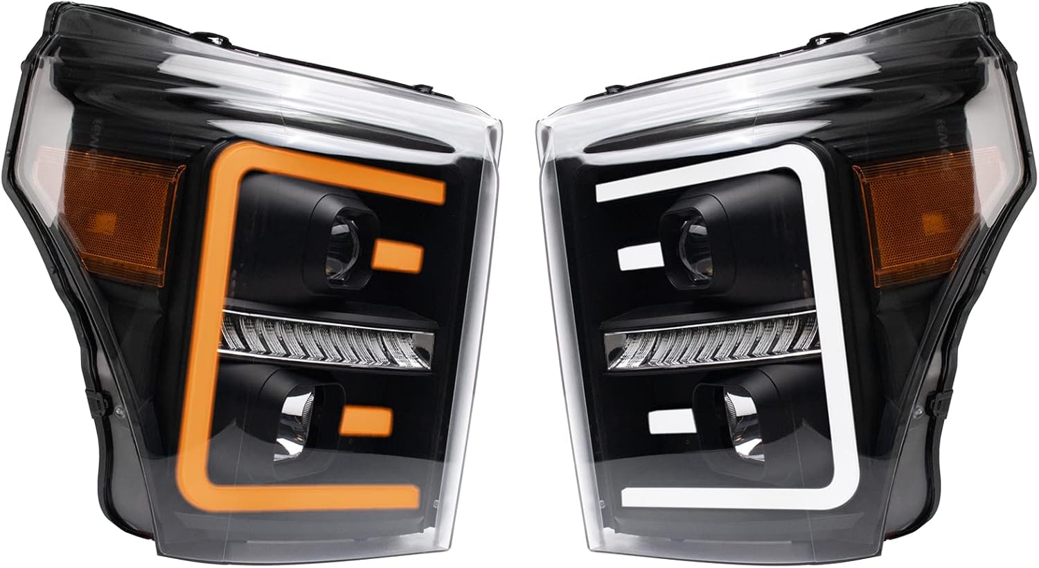 TRQ Performance Driver and Passenger Side Headlight Assembly Set Black Housing Compatible with 11-16 Ford F-250 Super Duty 11-16 Ford F-350 Super Duty 11-16 Ford F-450 Super Duty