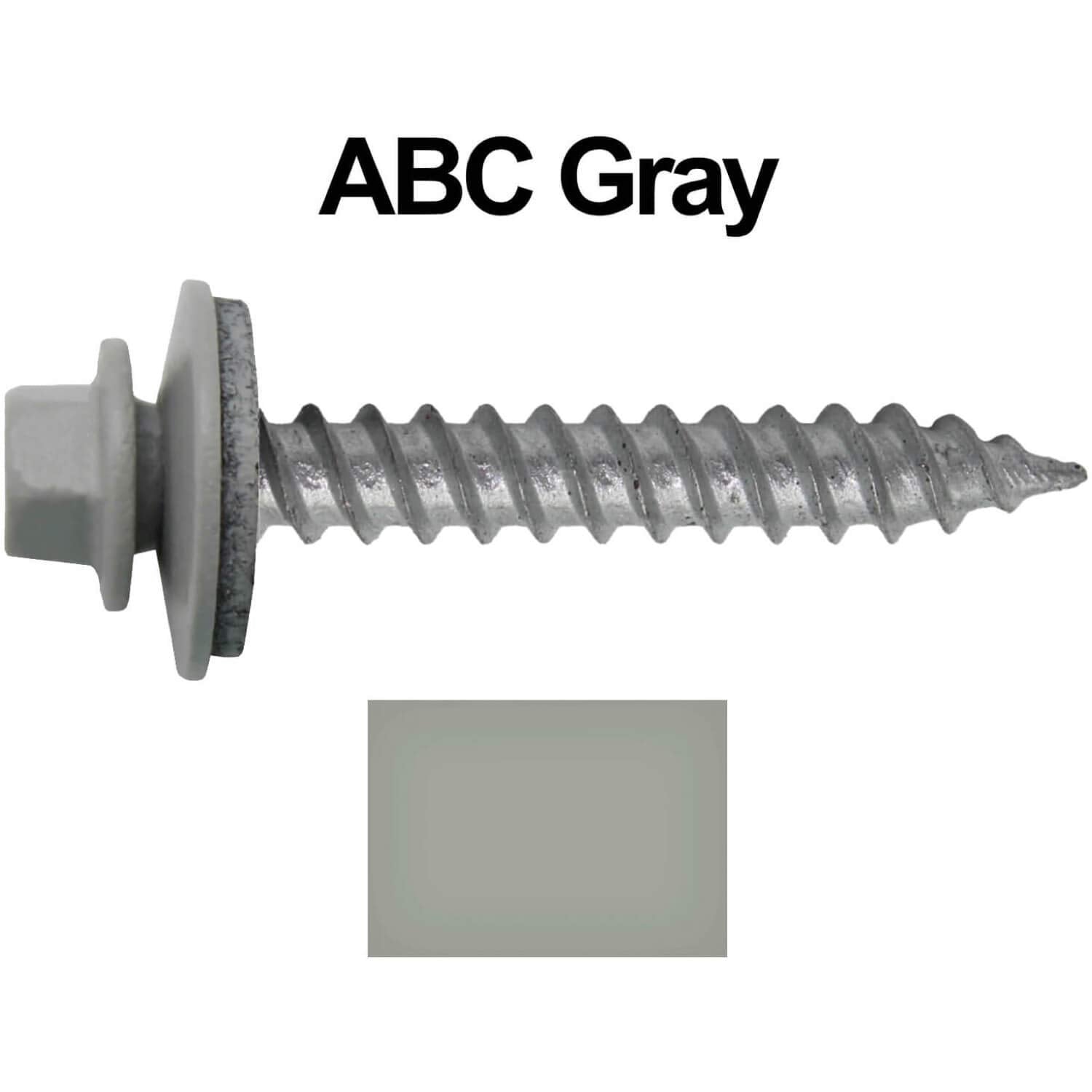 Metal Roofing Screw: (250) 12 x 1-1/2' ABC GRAY Hex Sheet Metal Roof Screw. Sharp Point metal to wood siding screws. 5/8' EPDM washer.