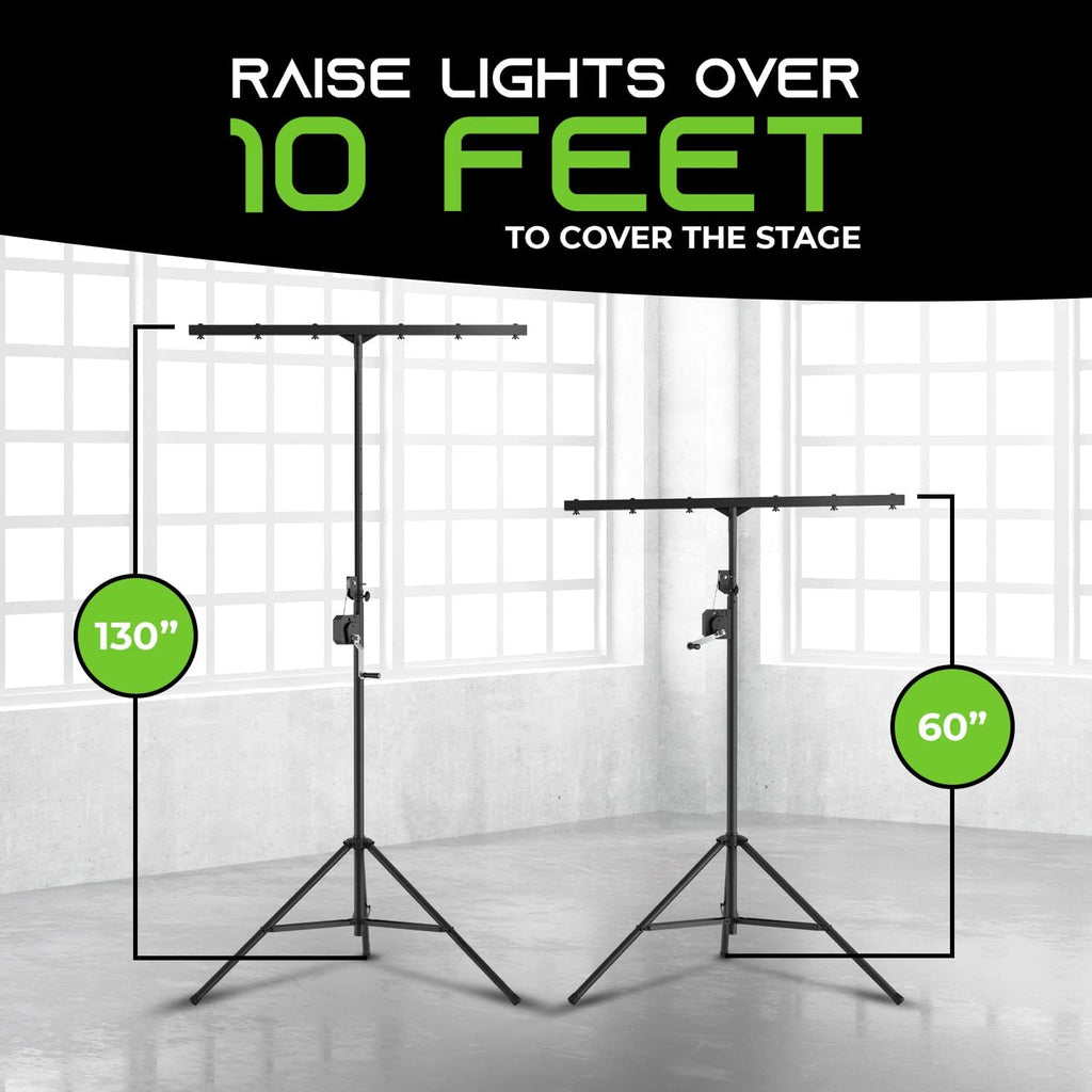 GEARit LED Light Stand With 5 Ft. T-Bar for 6 PAR Lights, Hand Crank, Heavy-Duty Tripod With Metal Joint, Pro-Grade Portable Design for DJ Lighting, Bands, Venues and Stages