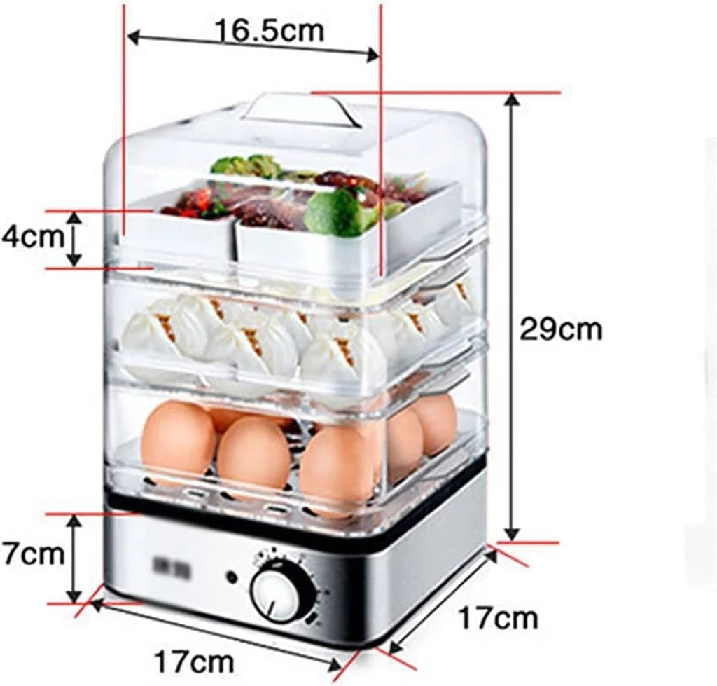Food Steamer Automatic Timing Egg Cooker Boiler Multifunctional Three Layer Food Steamer Boiling Machine Egg Poacher Cooking Machine High Capacity (Color : Silver, Size : 17x17x29cm)